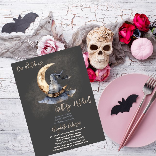 Witch Hat Moon Halloween Dark Bridal Shower Invitation (Creator Uploaded)