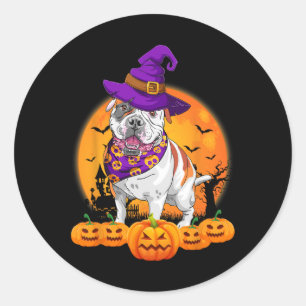 Witch Hat Pumpkin American Bulldog Halloween  Classic Round Sticker