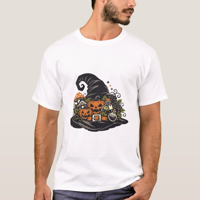 Witch Hat Pumpkin Halloween T-Shirt (Front)