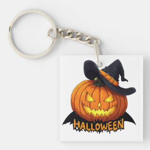 Witch Hat Pumpkin Halloween Text Scene 🎃 Key Ring