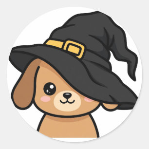 Witch Hat Puppy Halloween Classic Round Sticker