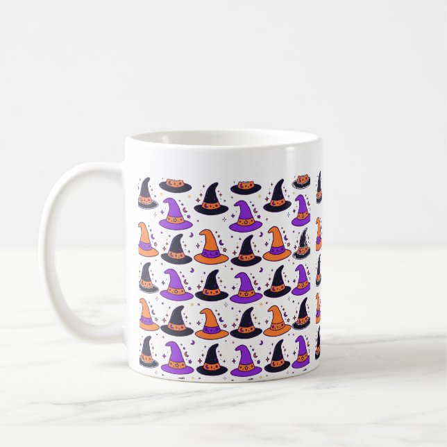 Witch Hat Seamless Pattern Halloween Art Coffee Mug (Left)