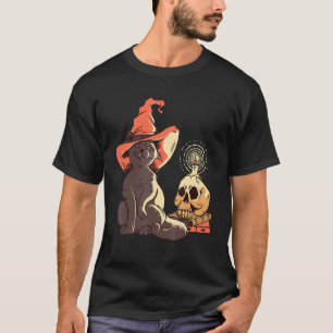Witch Hat Skull Party Costume Halloween Cat T-Shirt