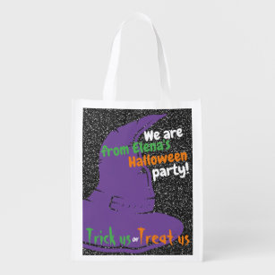 Witch hat trick or treat flavour on glitter reusable grocery bag
