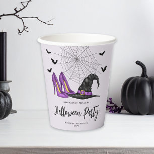 Witch Hat With Shoes And Bats Purple Halloween Paper Cups