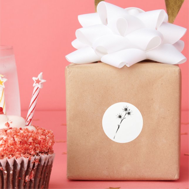 Witch Hazel Inspired Ink Botanical Art on  Classic Round Sticker (Party)