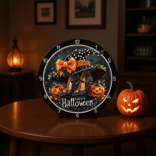 Witch Heels and Happy Halloween Large Clock