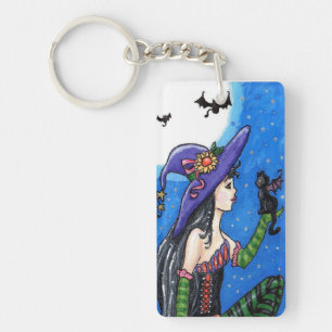 "Witch & Her Bat-Cats"  Key Chain