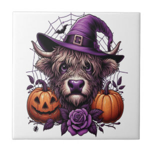 Witch Highland Halloween Cow Ceramic Tile