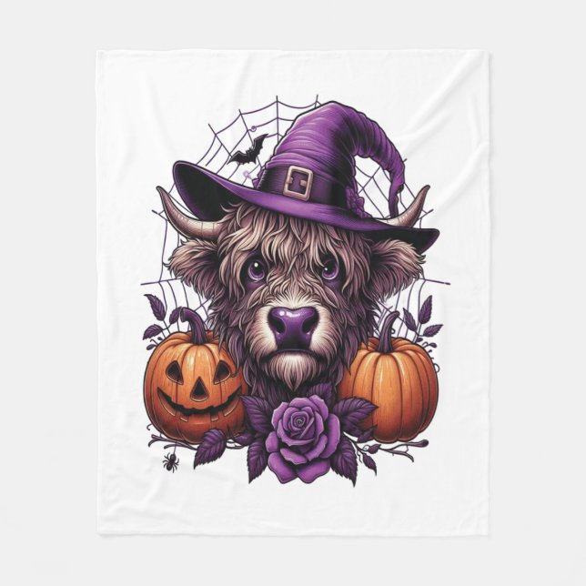 Witch Highland Halloween Cow Fleece Blanket (Front)