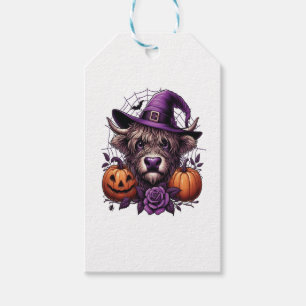 Witch Highland Halloween Cow Gift Tags