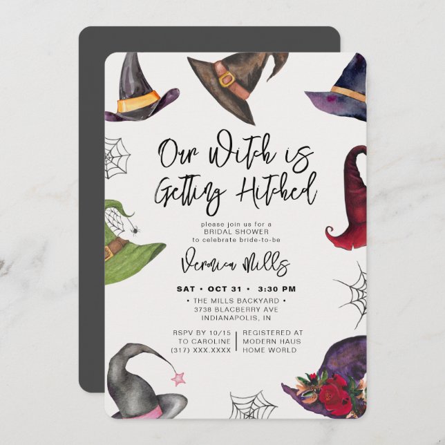 Witch Hitched Grey Halloween Bridal Shower  Invitation (Front/Back)