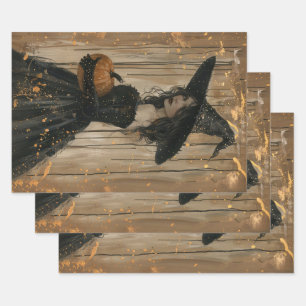 Witch Holding a Pumpkin Decoupage Wrapping Paper Sheet