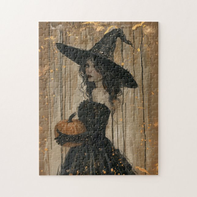Witch Holding a Pumpkin Jigsaw Puzzle (Vertical)
