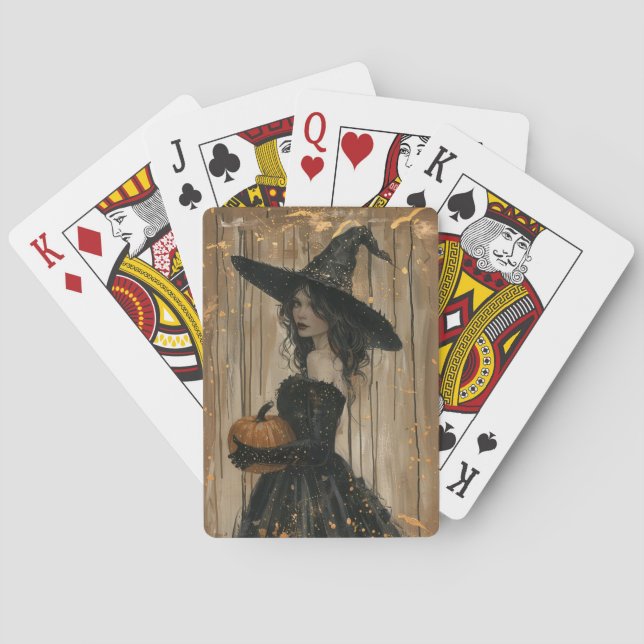 Witch Holding a Pumpkin Playing Cards (Back)