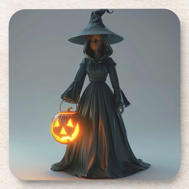 Witch holding jack-o-lantern coaster (Front)