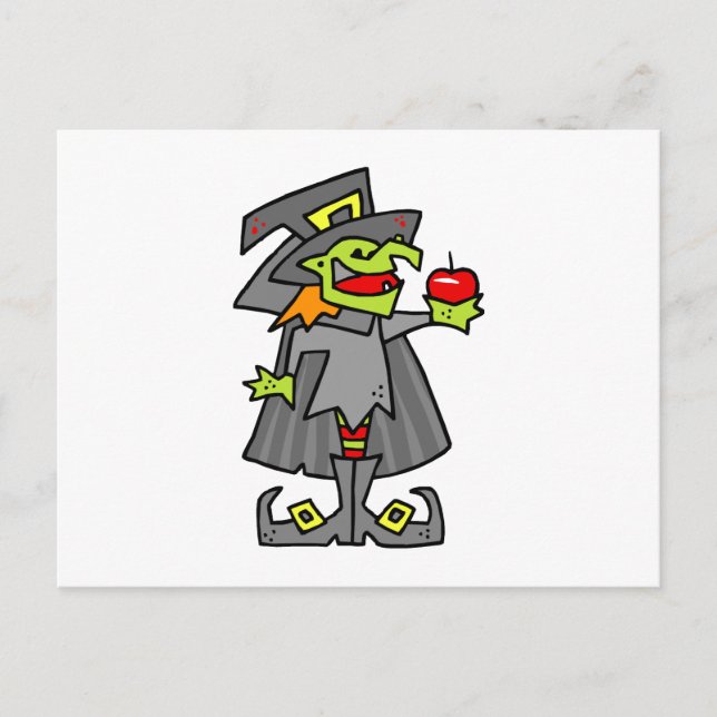 Witch holding red apple postcard (Front)