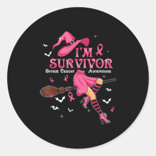 Witch Im A Survivor Halloween Breast Cancer Awaren Classic Round Sticker