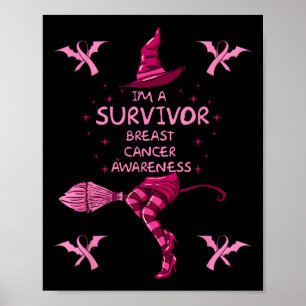 Witch Im A Survivor Halloween Breast Cancer Awaren Poster