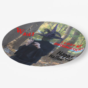 Witch in a Panic in the Woods Fun Halloween Paper Plate