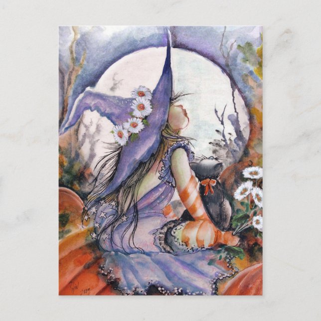 Witch in a pumpkin patch Postcard (Front)
