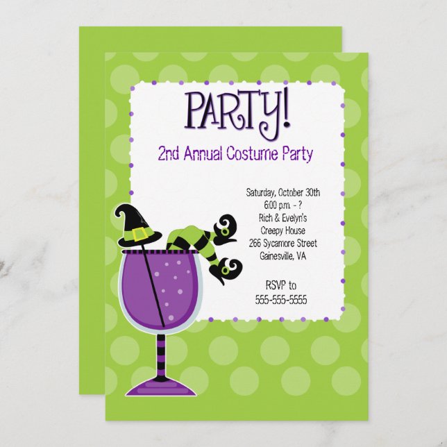 Witch in Cocktail Adult Costume Party Invitation (Front/Back)