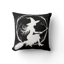 Witch in Flight Throw Pillow