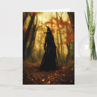 Witch In Forest Halloween Greeting Card