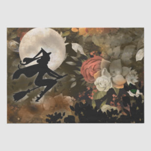 Witch in Halloween Moon Flowers Decoupage Tissue P Paper