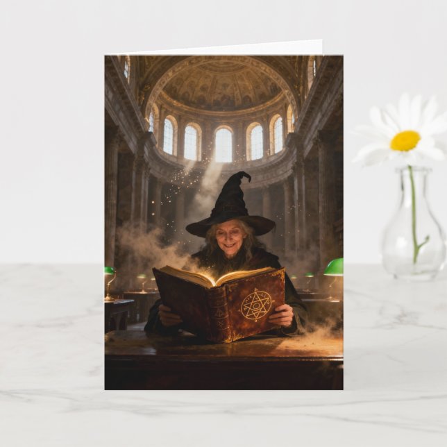 Witch in the Library Blank Inside All Occasions Card (Small Plant)