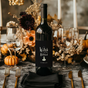 Witch Is Getting Hitched Black Halloween Wine Label