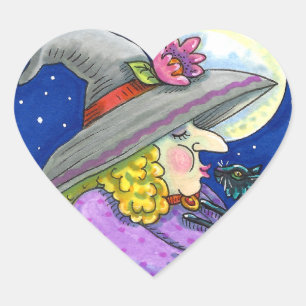 WITCH IS SMITTEN WITH KITTEN, BLACK CAT KISSES HEART STICKER