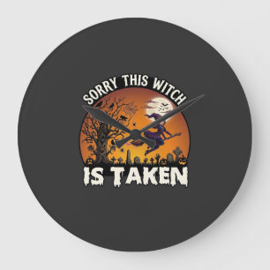 Witch Is Taken Broom Tree Graveyard Halloween_1 Large Clock
