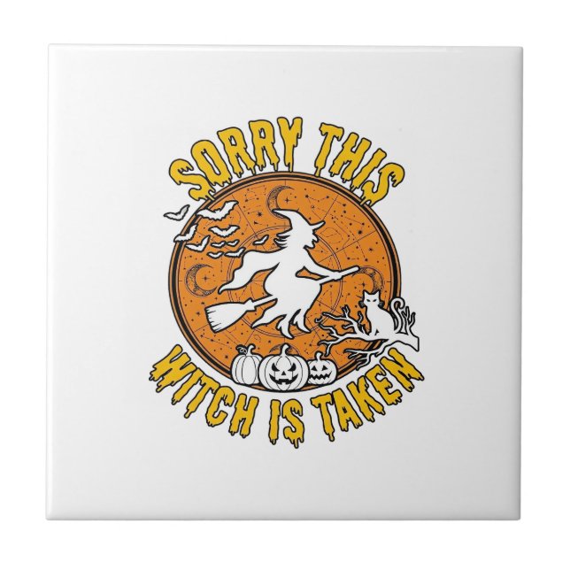 Witch Is Taken Halloween Pumpkins Cat_1 Ceramic Tile (Front)