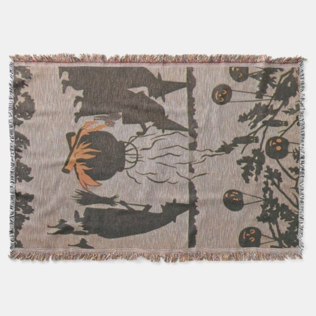 Witch Jack O' Lantern Cauldron Owl Throw Blanket (Front)