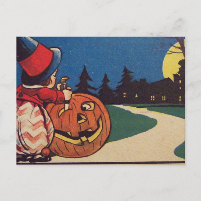 Witch Jack O Lantern Full Moon Carving Pumpkin Postcard (Front)