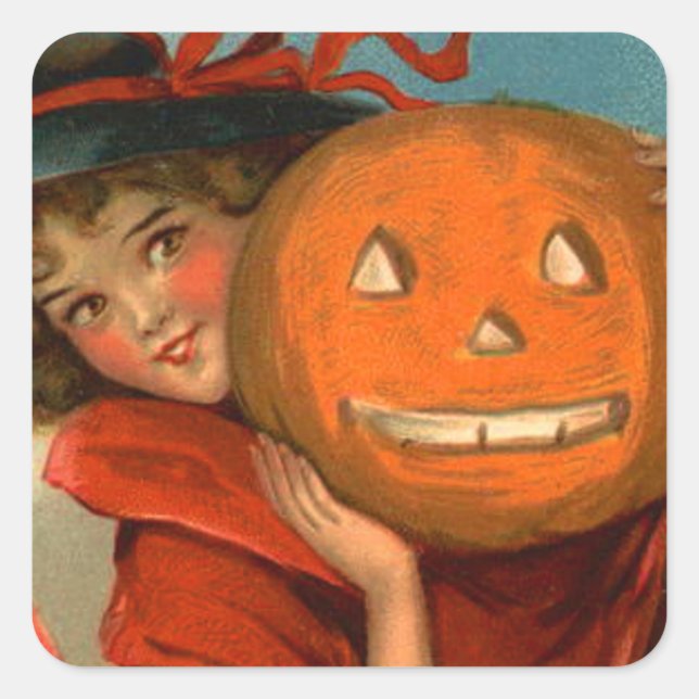 Witch Jack O Lantern Pumpkin Square Sticker (Front)