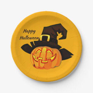 Witch Jack O'Lantern Happy Halloween Party Paper Plate