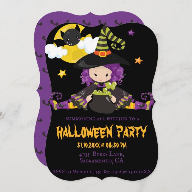 Witch Kids Halloween Block Party  Invitation (Front/Back)