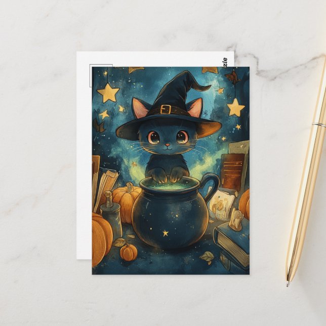 Witch Kitty  Postcard (Front/Back In Situ)