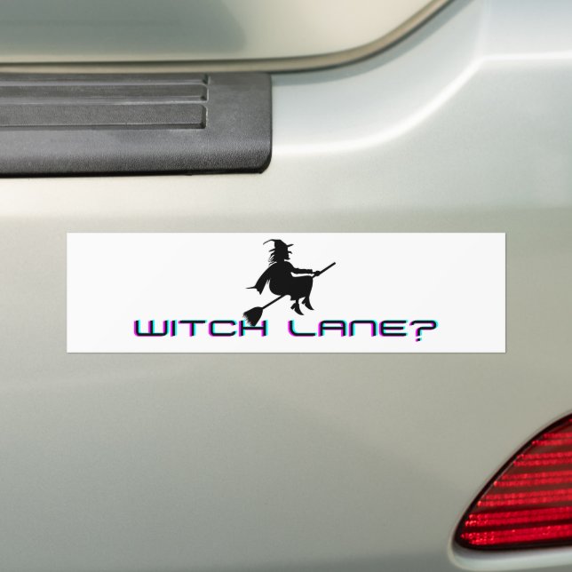 WITCH LANE bumper sticker witch on broomstick (On Car)
