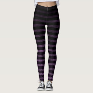 Witch Leggings Black & Purple Grunge Ombre Stripes