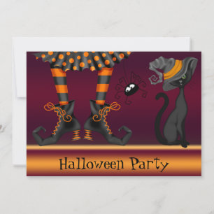 Witch Legs, Cat and Spider Halloween Party Invitation