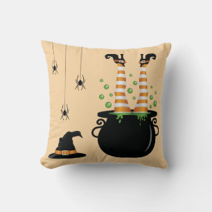 Witch Legs Coming Out Of A Cauldron Halloween Cushion