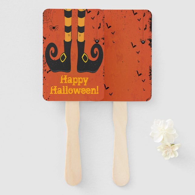 witch legs Halloween Hand Fan (Front and Back)