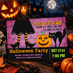 Witch Legs Pumpkin Cat Halloween Party Invitation Postcard