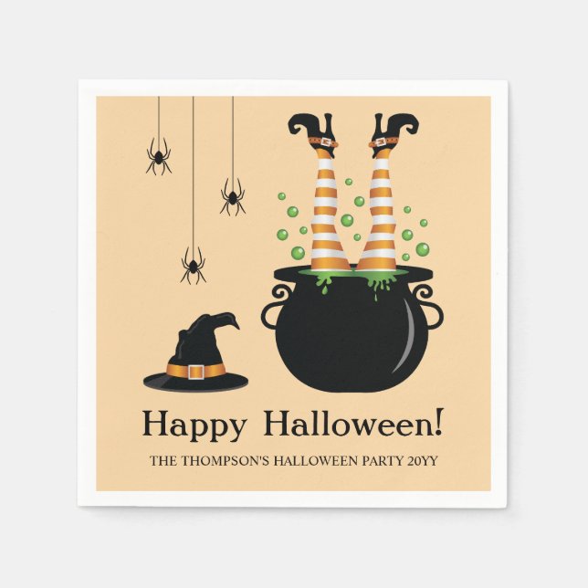 Witch Legs Sticking Out Of A Cauldron Halloween Napkin (Front)