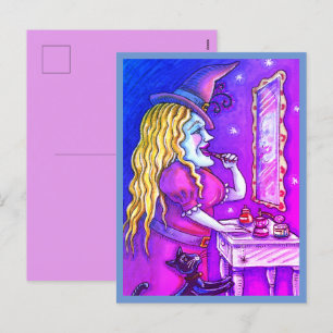 WITCH LIPSTICK, PERFUME & NAIL POLISH, FUNNY CUTE HOLIDAY POSTCARD