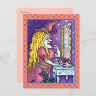 WITCH LIPSTICK, PERFUME & NAIL POLISH, FUNNY CUTE HOLIDAY POSTCARD