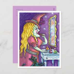 WITCH LIPSTICK, PERFUME & NAIL POLISH, FUNNY CUTE HOLIDAY POSTCARD